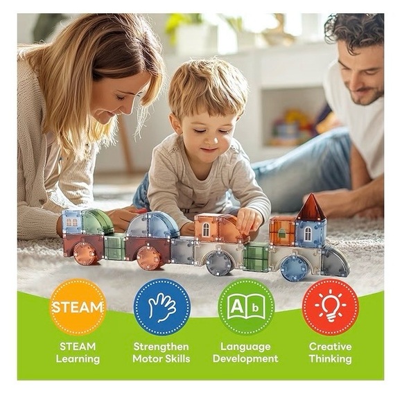 iPlay, iLearn Kids Magnetic Blocks, 62 PCS Magnet Stacking Block Building. NEW - Picture 4 of 11